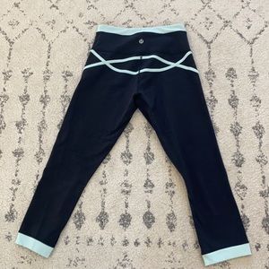 Lululemon Cropped Legging Pants black mint booty lifting yoga Pilates pants